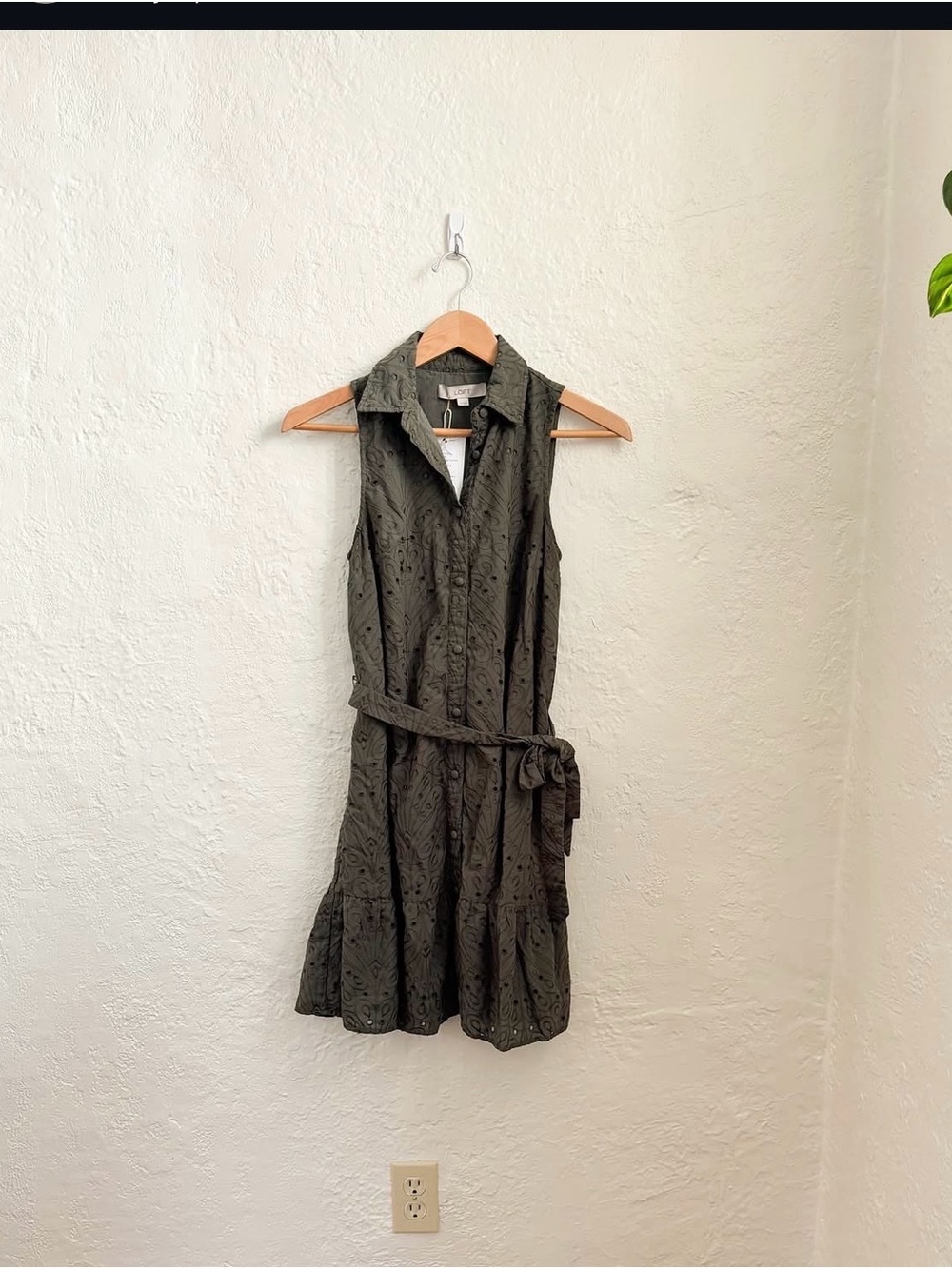 LOFT Olive Eyelet Dress with Belt